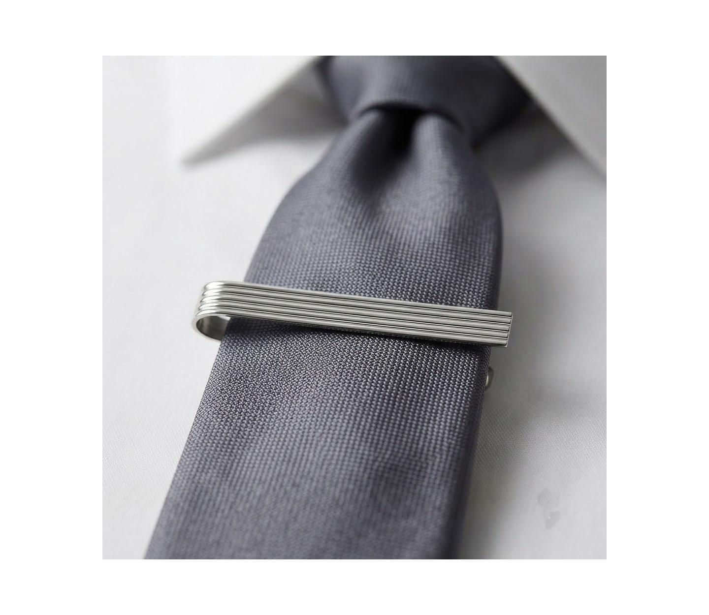 Мужские зажимы для галстука Curata Jewelry 925 Solid Sterling Silver Ribbed Wide Tie Bar for Men — фото 3