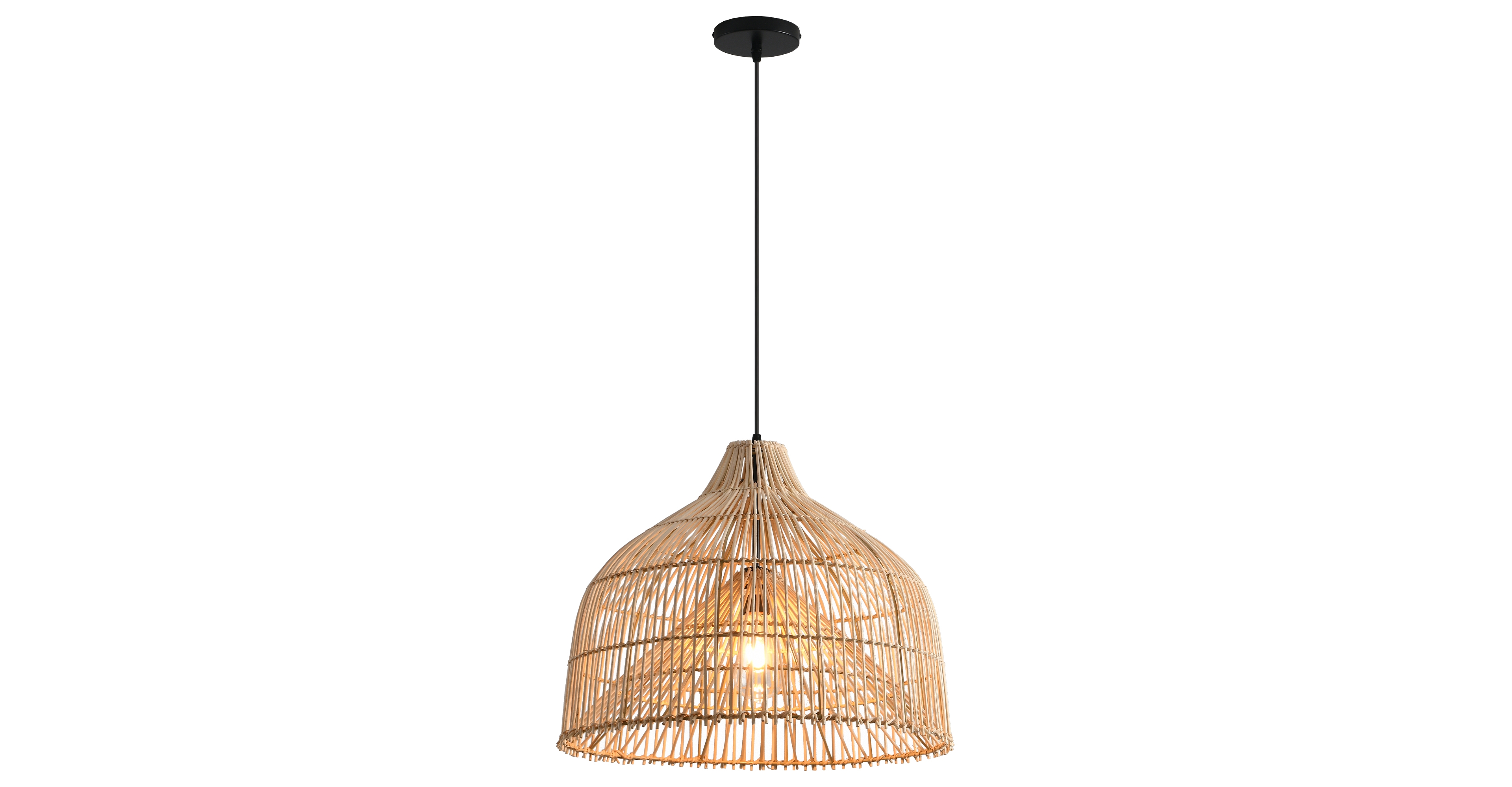 Parrot Uncle 1-Light Boho Hand-Woven Rattan Cloche Hanging Basket Pendant Light Chandelier