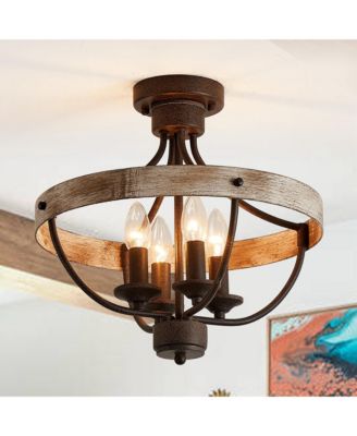 15.4" 4-Light Rustic Wood Semi-Flush Mount Ceiling Light