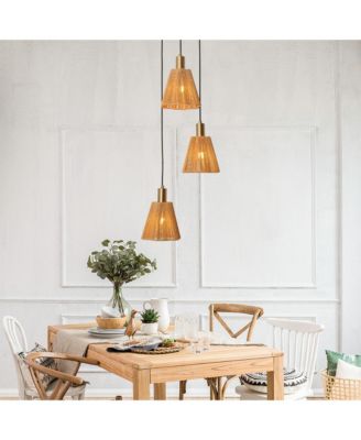 Farmhouse Woven Paper Rope 3-Light Kitchen Island Chandelier Light
