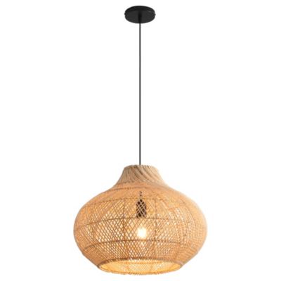 14" Coastal Natural Rattan Woven Round Pendant Light Chandelier