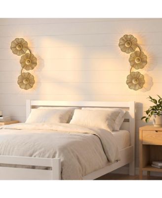 Antique Modern Farmhouse Hand-Woven Raffia Rope Three Flower-Shaped LED Wall Lamp