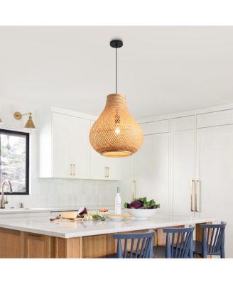 15" Farmhouse Vase Shape Handwoven Rattan Caged Pendant Light