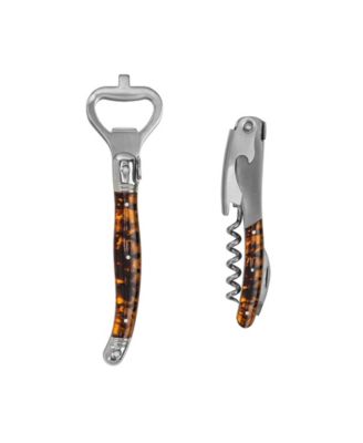 Laguiole Barware Bottle Opener Corkscrew Set with Tortoise Shell Handles