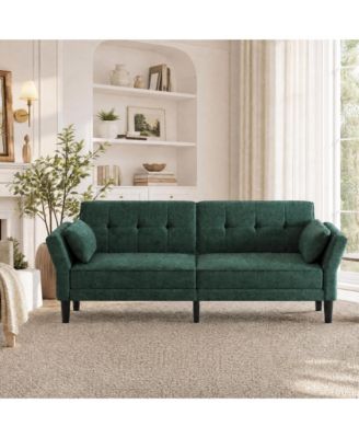 Convertible Futon Sofa Bed Modern 3-Seater Couch with Adjustable Backrest and Armrest Chenille Upholstery Versatile Sleeper for Living Room