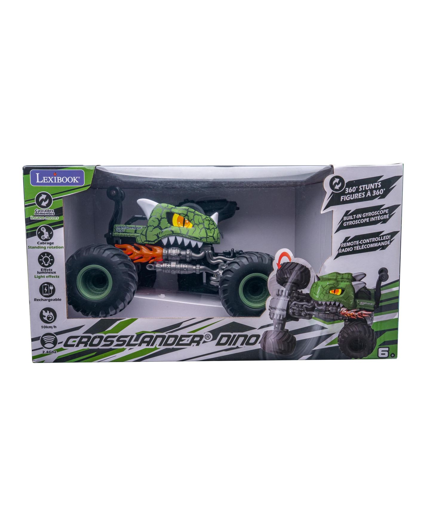 Детская игрушка Lexibook Crosslander Dino Rechargeable Stunt Remote Control Car, цвет: Зелёный — фото 5