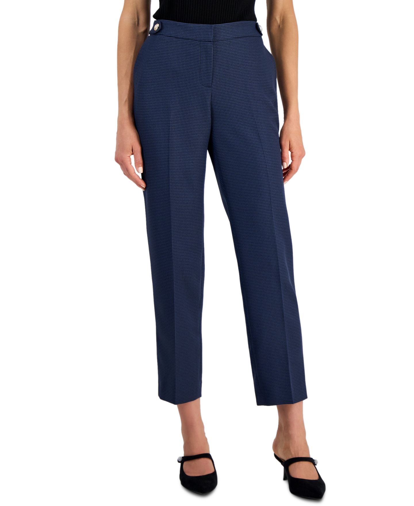 Женские брюки Kasper Petite Mini-Check-Print Mid-Rise Ankle, цвет: Синий ночной / Чёрный — фото 3