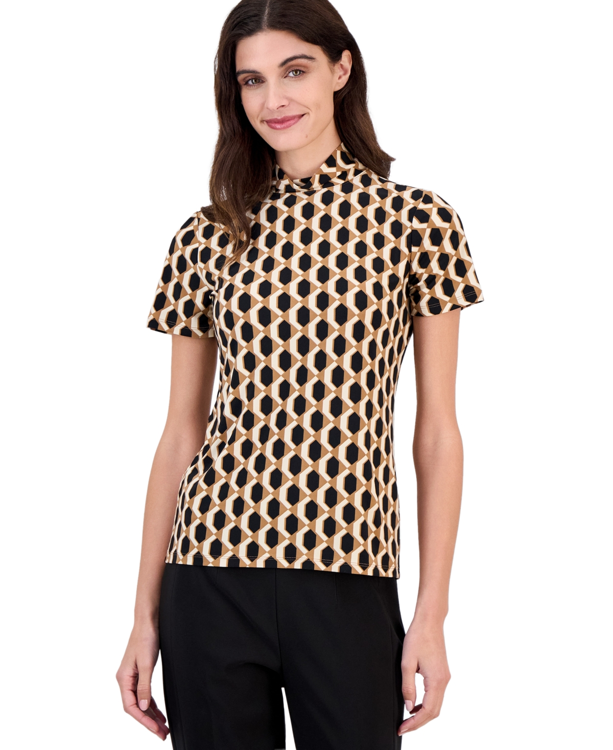 Anne Klein Short-Sleeve Mock-Neck Top