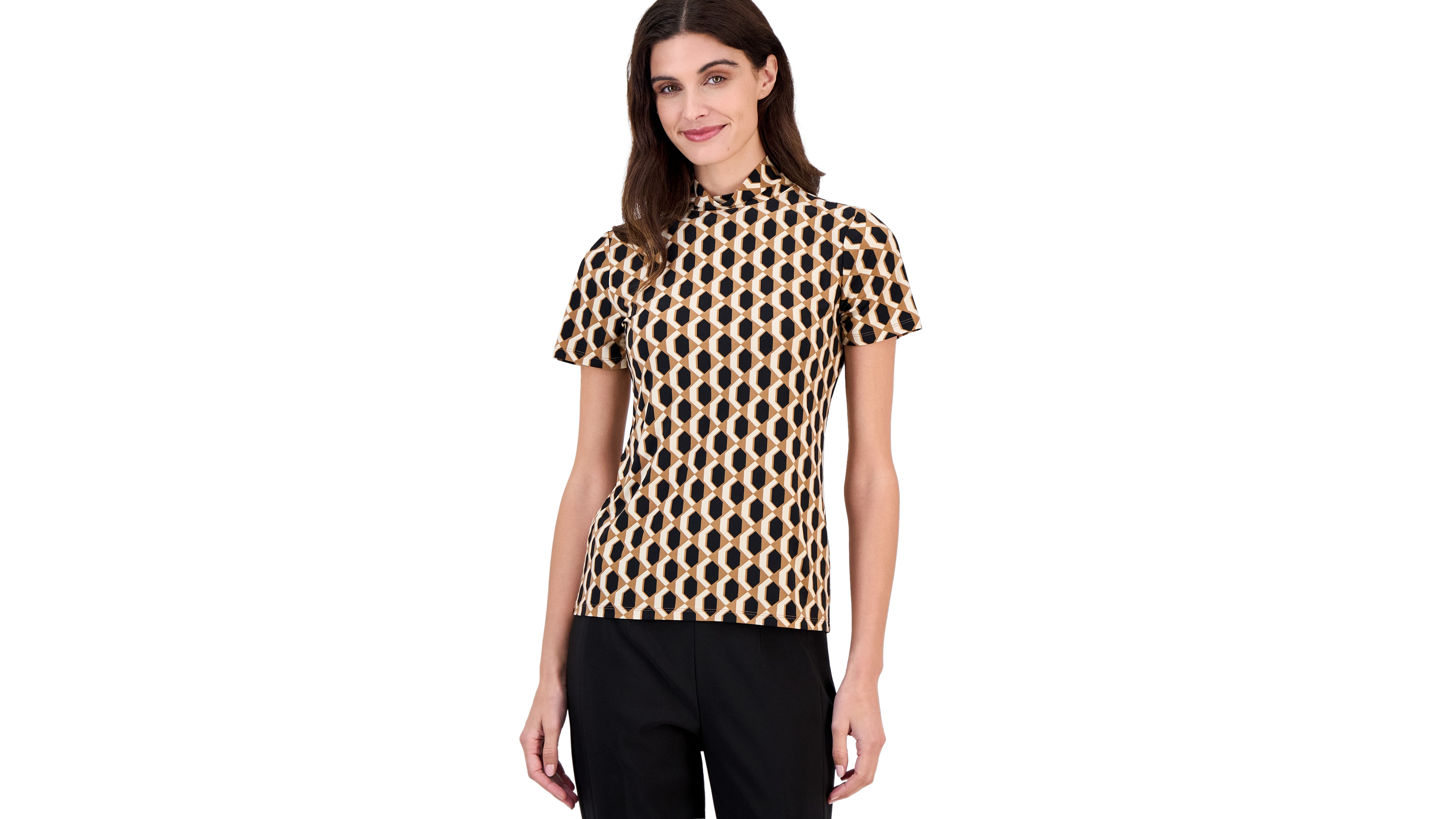Anne Klein Short-Sleeve Mock-Neck Top