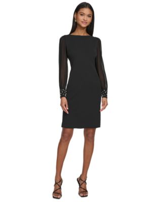 Women's Illusion-Sleeve Beaded-Cuff Dress