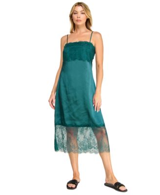 Juniors' Sleeveless Lace and Satin Slip Midi Dress