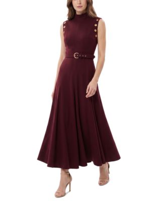 Women's Belted Mock-Neck Grommet Dress
