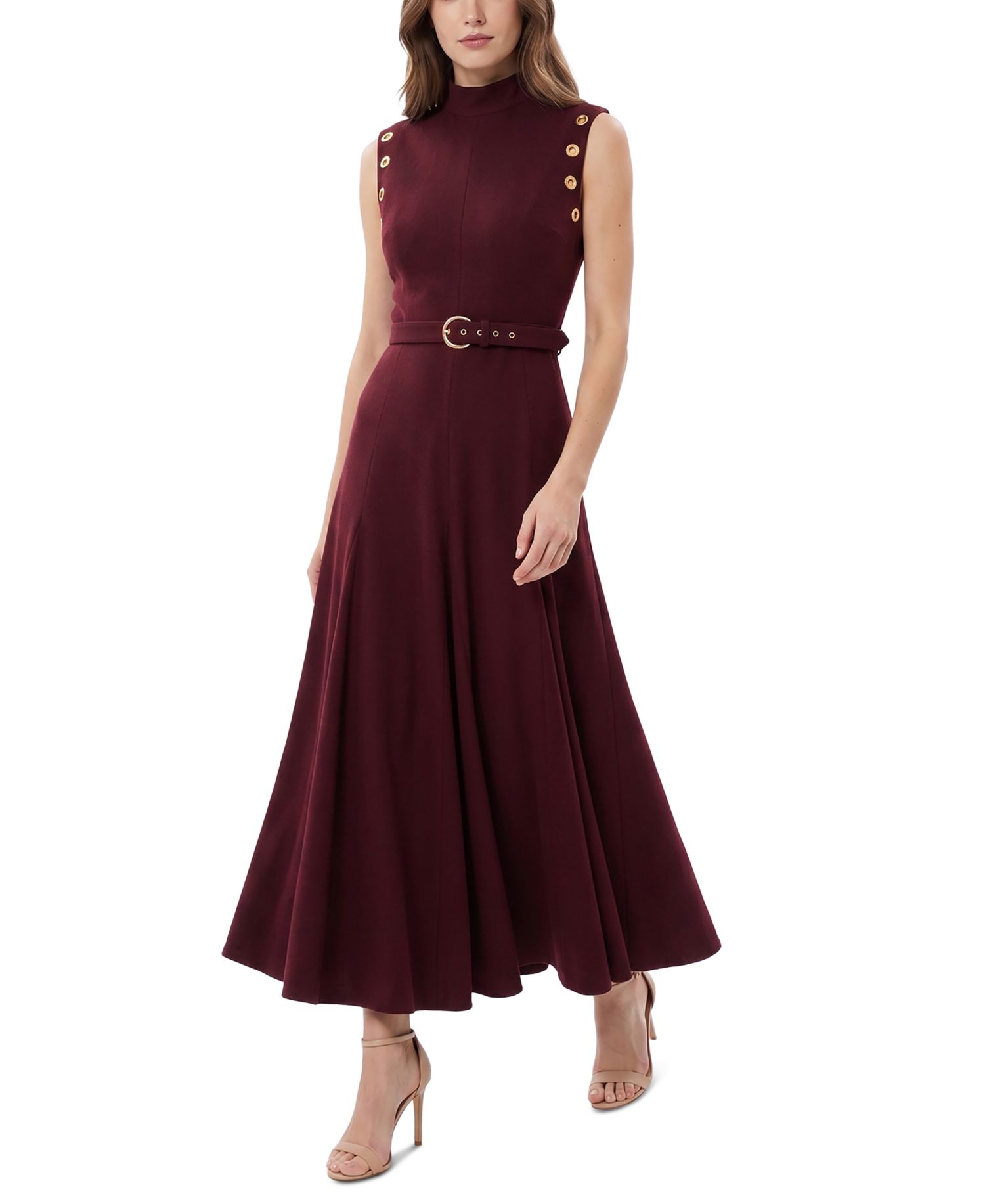 Women's Belted Mock-Neck Grommet Dress
