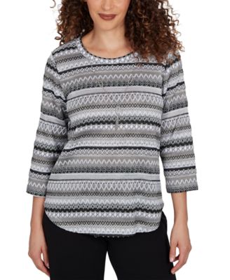 Women's Classic Textured Stripe Knit Top With Necklace