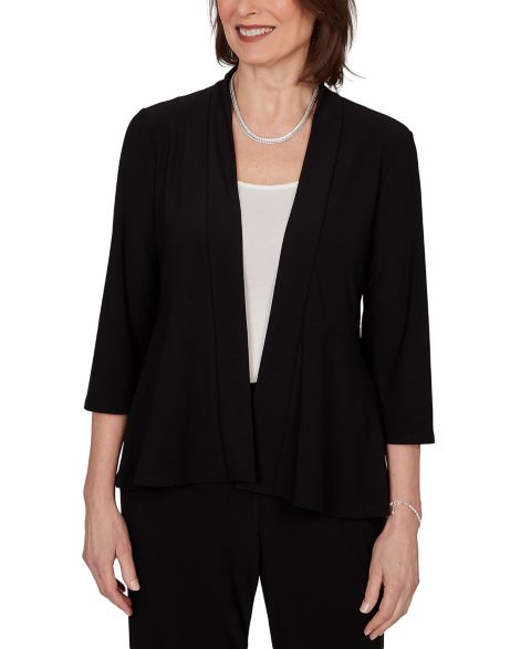 Женский кардиган Alfred Dunner Petite Light Open Crepe Cardigan Top, цвет: Чёрный