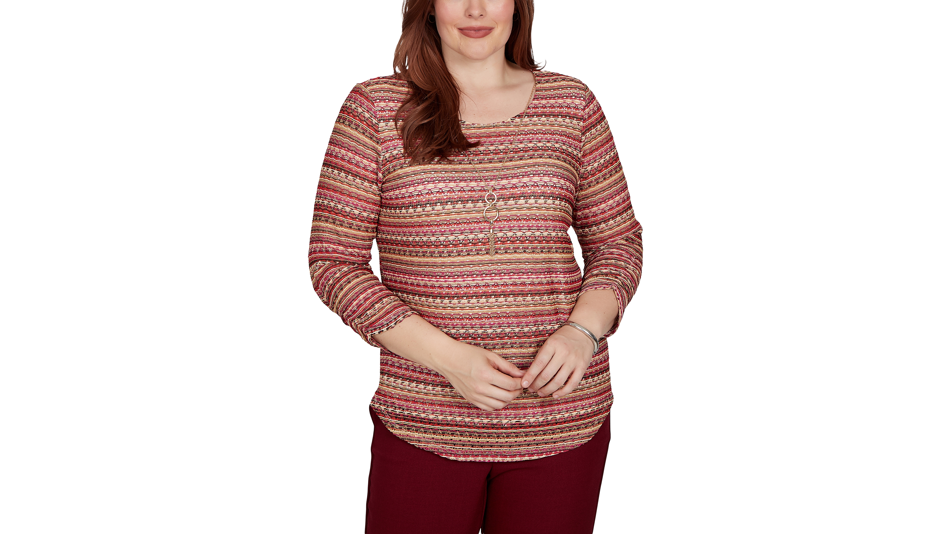 Alfred Dunner Petite Union Square Spacedye Biadere Stripe Top With Necklace