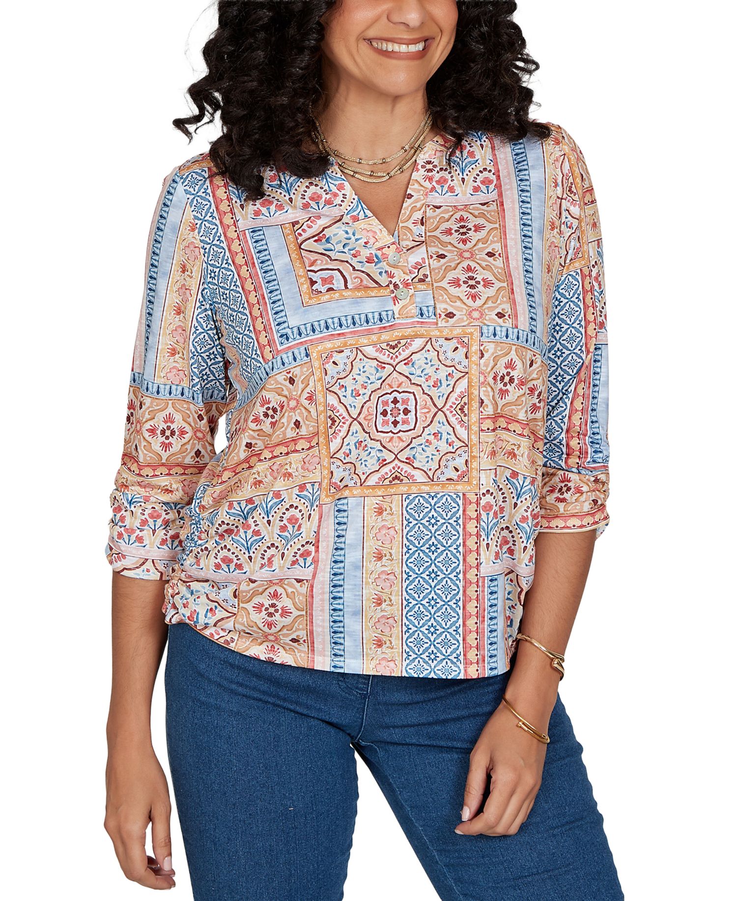 Petite Henley 3/4-Sleeve Top