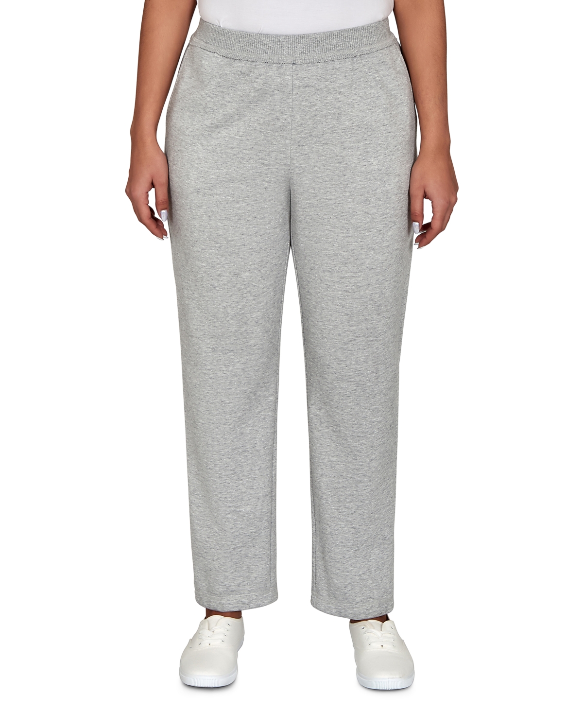 Alfred Dunner Women's Pull-On Straight-Leg Mid-Rise Poly-Cotton Blend Pants - Heather Gray