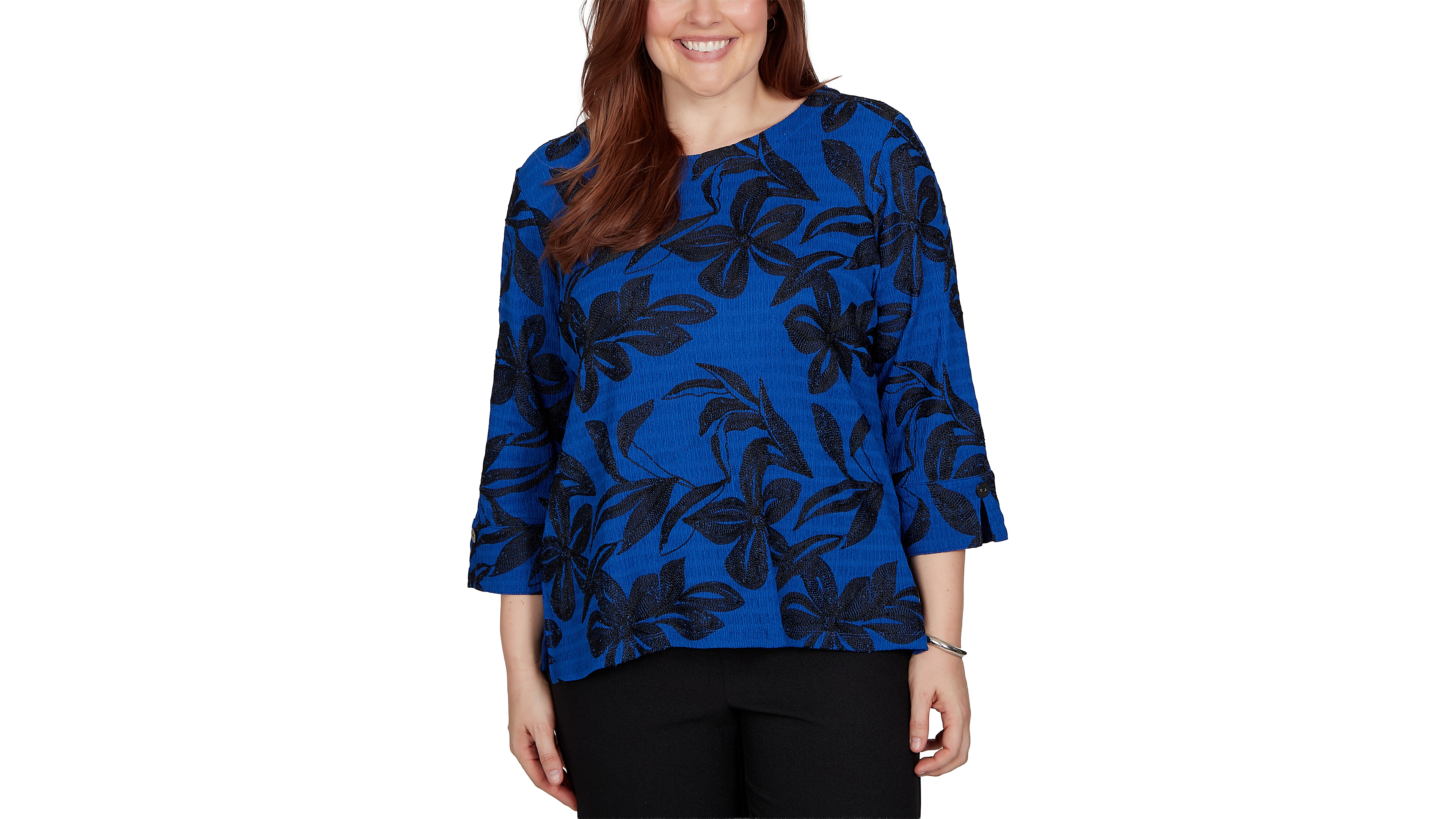 Alfred Dunner Women's Floral Knit 3/4-Sleeve Blouse