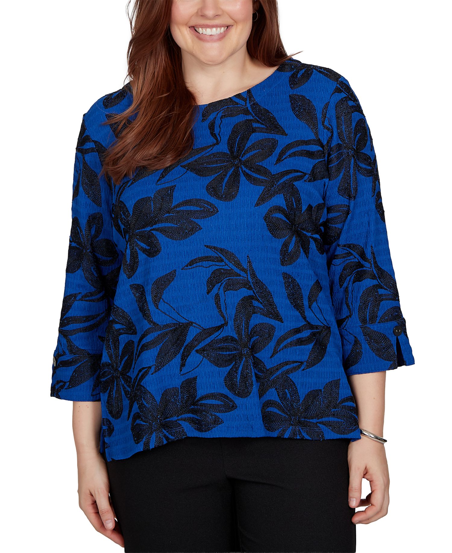 Women's Floral Knit 3/4-Sleeve Blouse