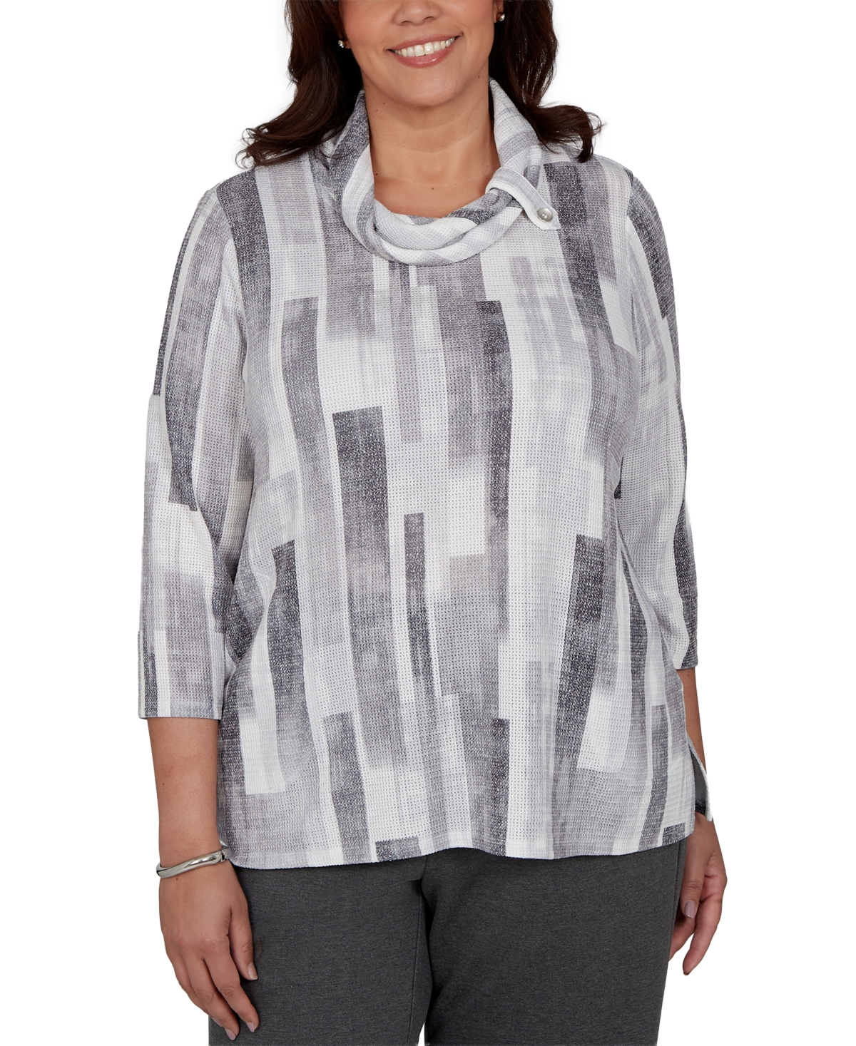 Alfred Dunner Plus Cowl Neck 3/4-Sleeve Textured-Knit Blouse