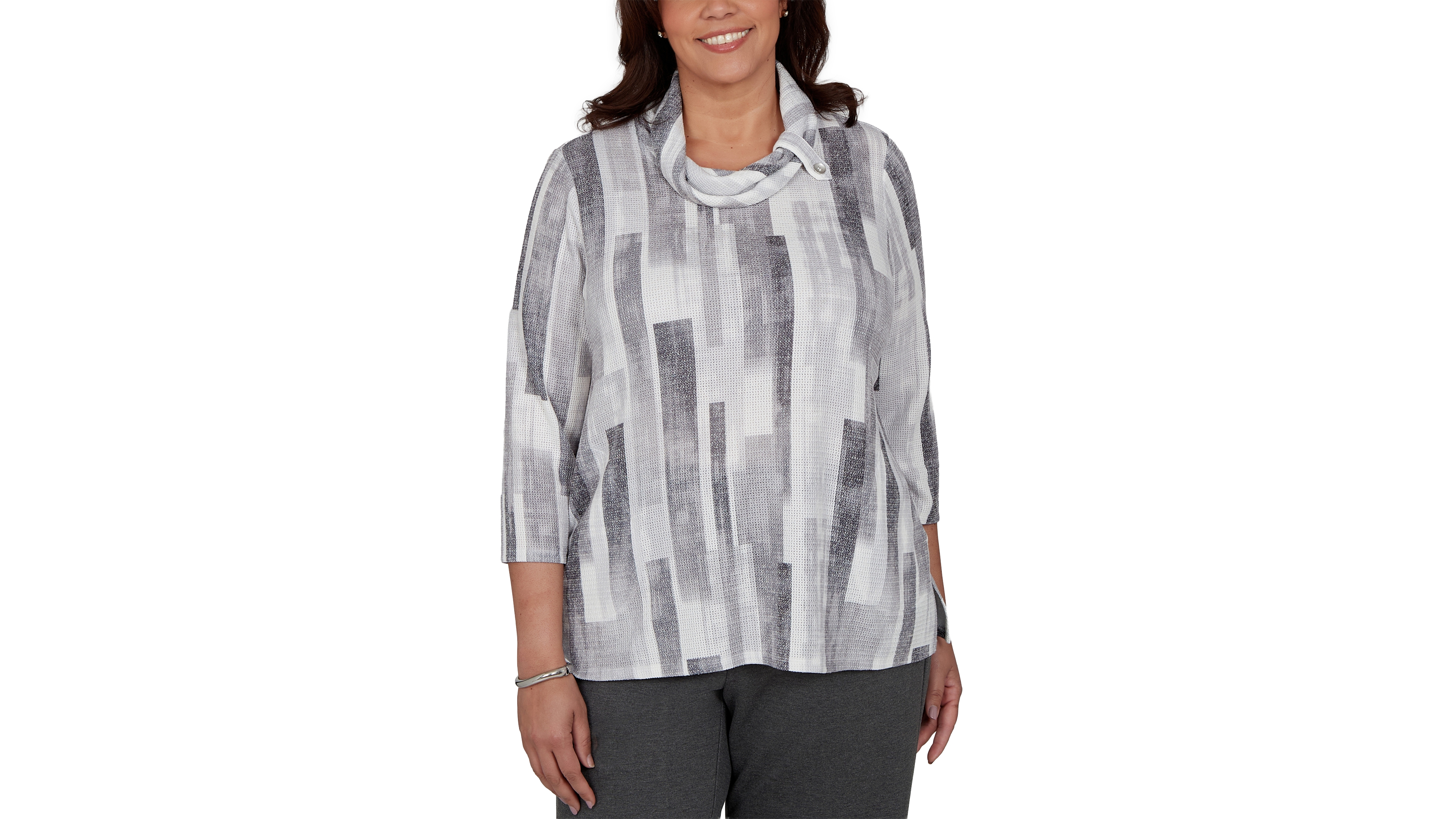 Alfred Dunner Plus Cowl Neck 3/4-Sleeve Textured-Knit Blouse