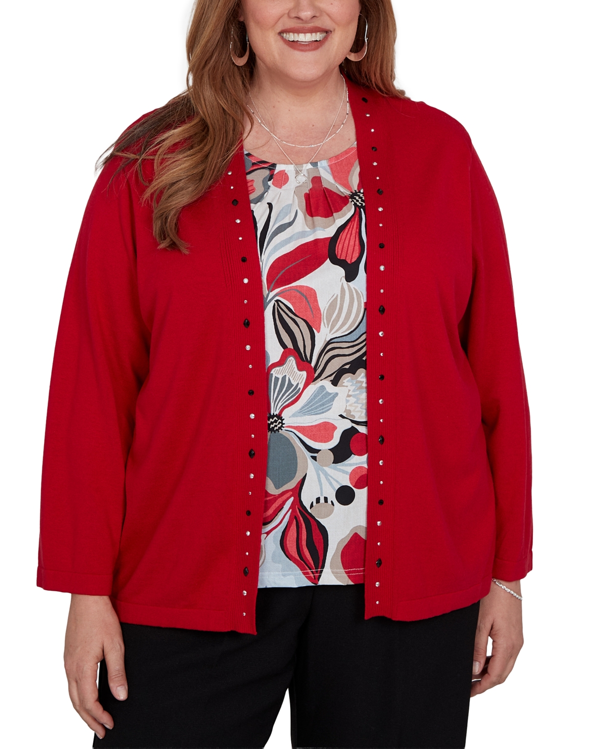 Alfred Dunner Plus Shawl Collar 3/4-Sleeve Cardigan Sweater