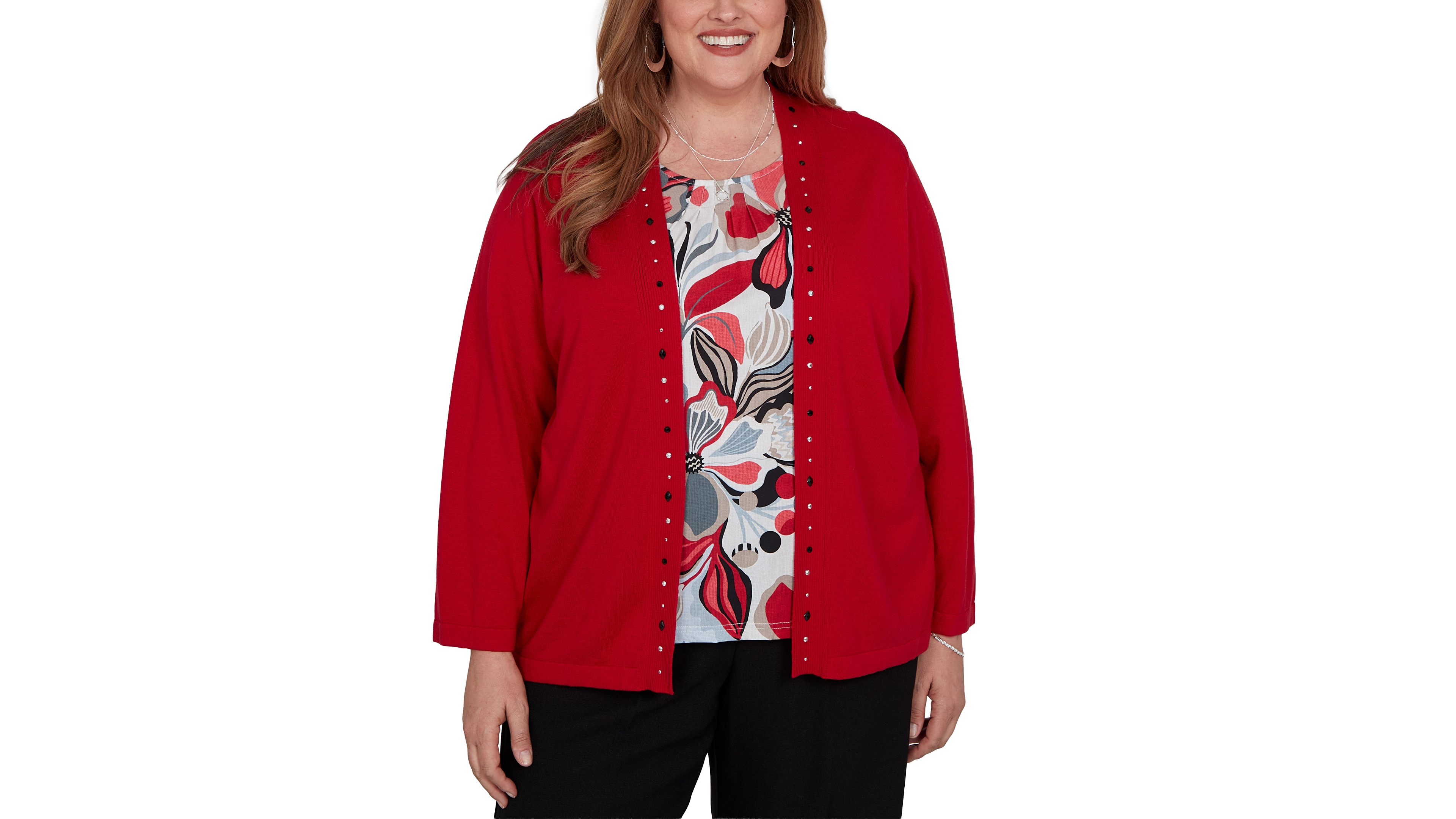 Alfred Dunner Plus Shawl Collar 3/4-Sleeve Cardigan Sweater