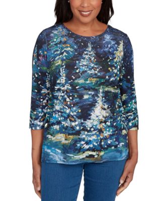 Women's Classic Starry Christmas Tree Scene Top