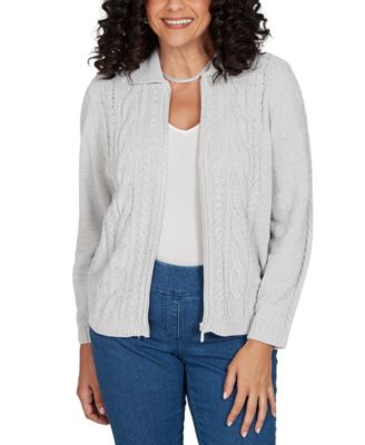 Women's Classic Cable Chenille Zip Cardigan Sweater