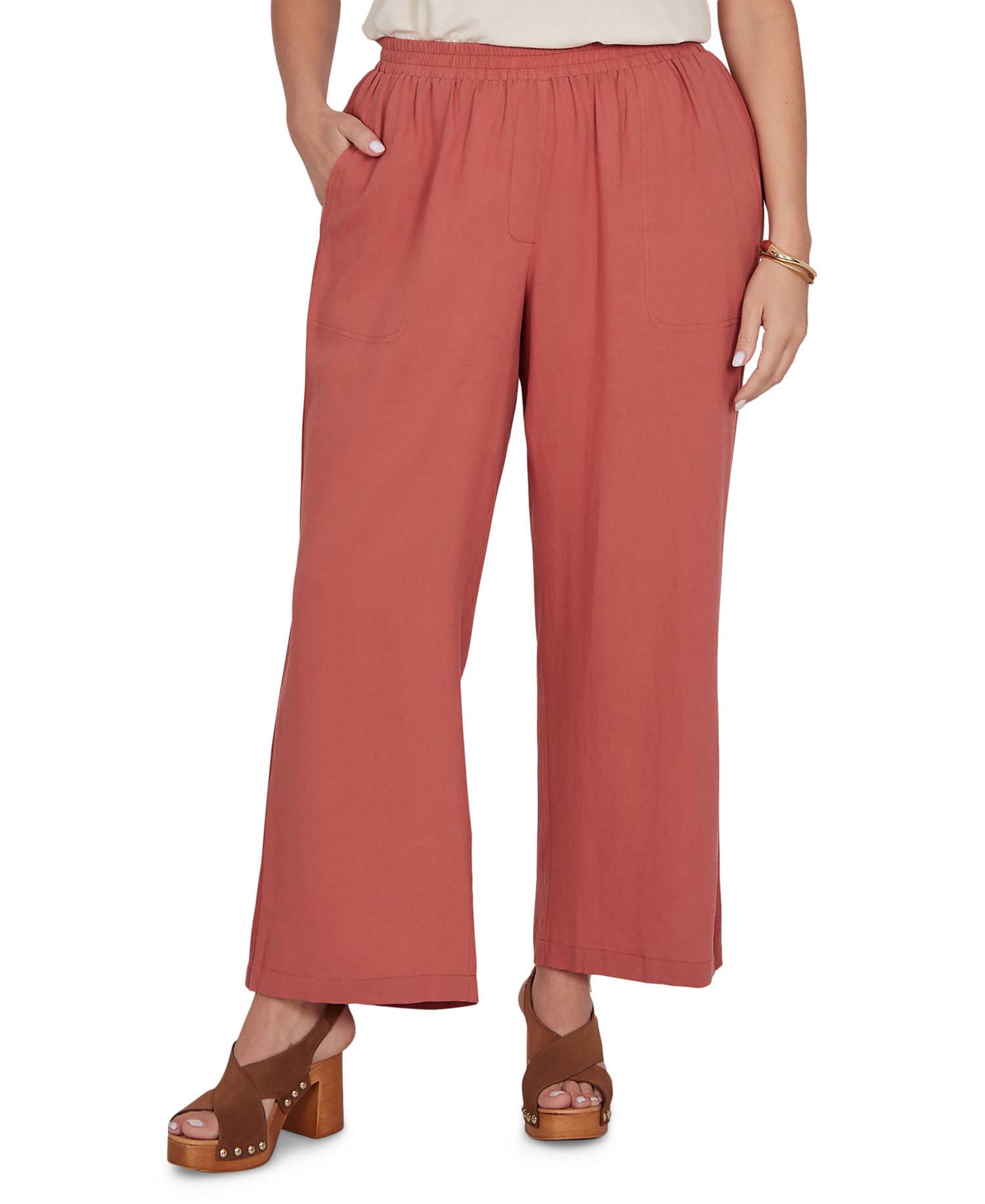 Plus Size Lace Trim Lightweight Pull-On Pants