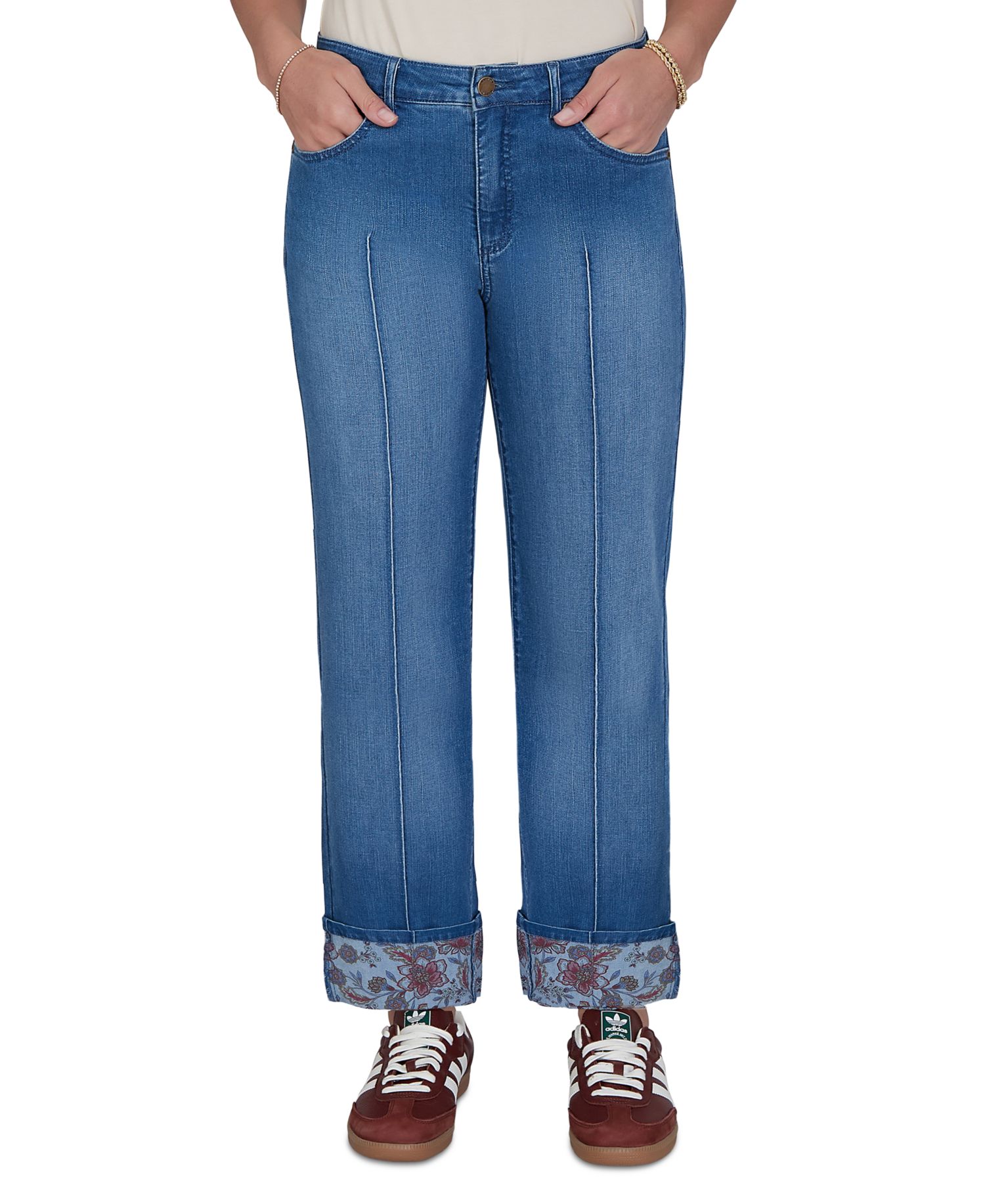 Plus Size Floral Cuff Stretch Ankle Jeans
