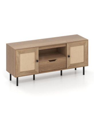 Boho TV Stand for 60 Inch TV with Cabinets and Storage Shelf
