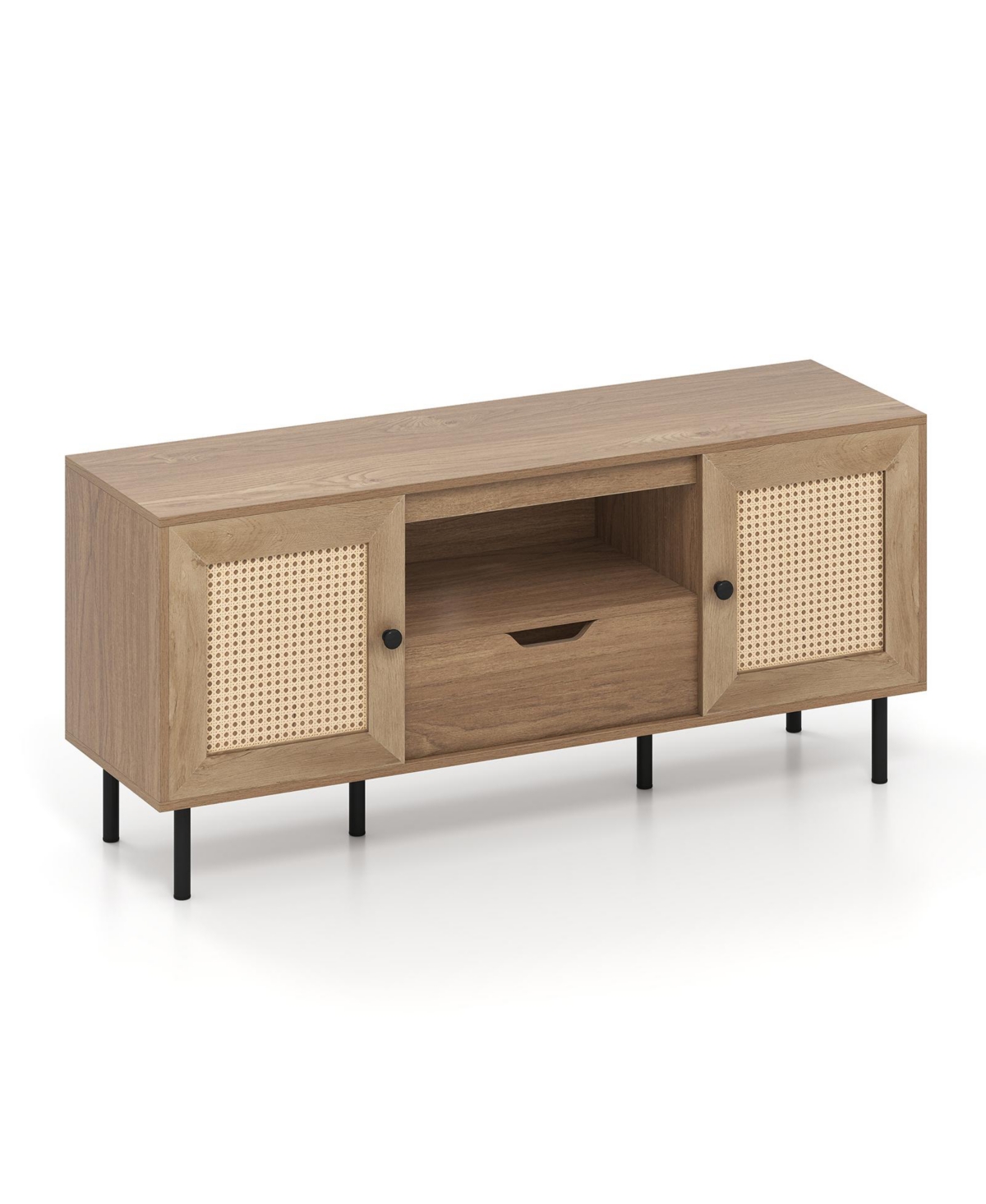 Slickblue Boho Tv Stand for 60 Inch Tv with Cabinets and Storage Shelf - Medium Brown