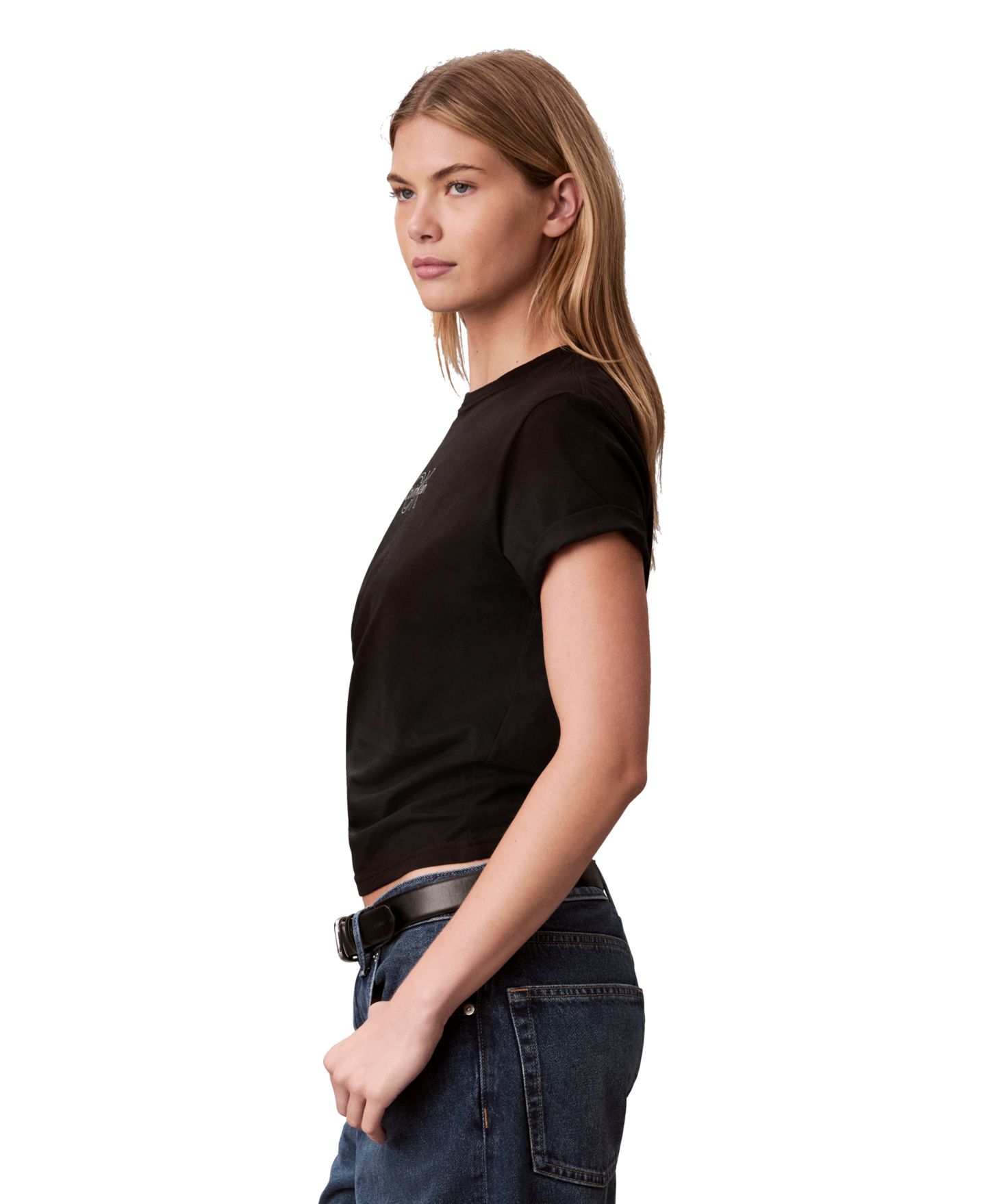 Женская футболка Calvin Klein Performance Shine с металлизированным принтом, цвет: Чёрный — фото 2