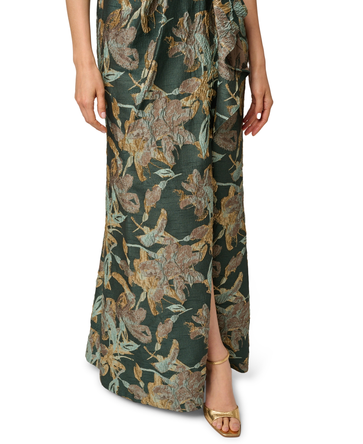 Adrianna Papell Petite Floral-Jacquard One-Shoulder Gown