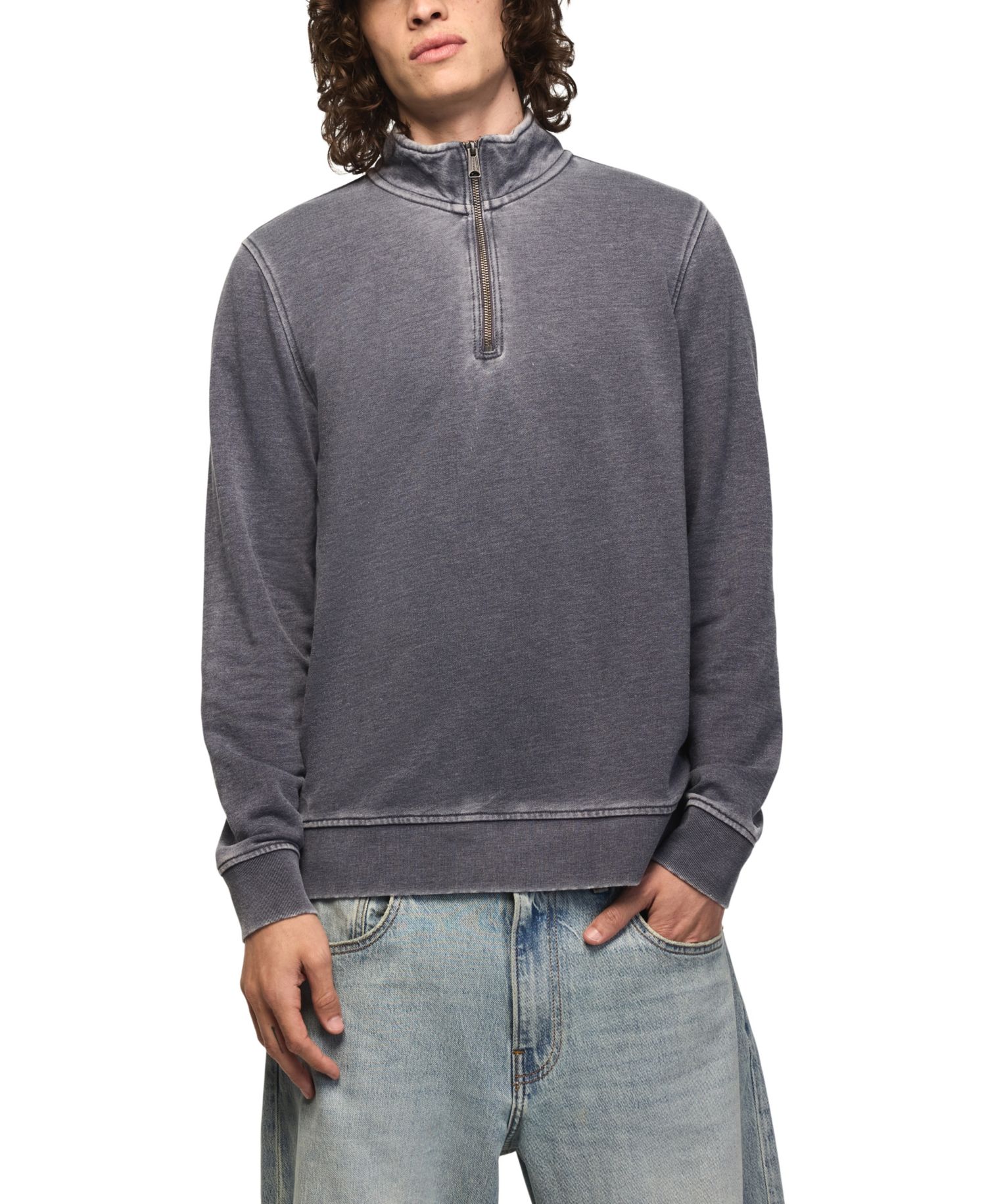 Men's Venice Burnout Mockneck French-Terry Quarter-Zip Fleece Sweatshirt