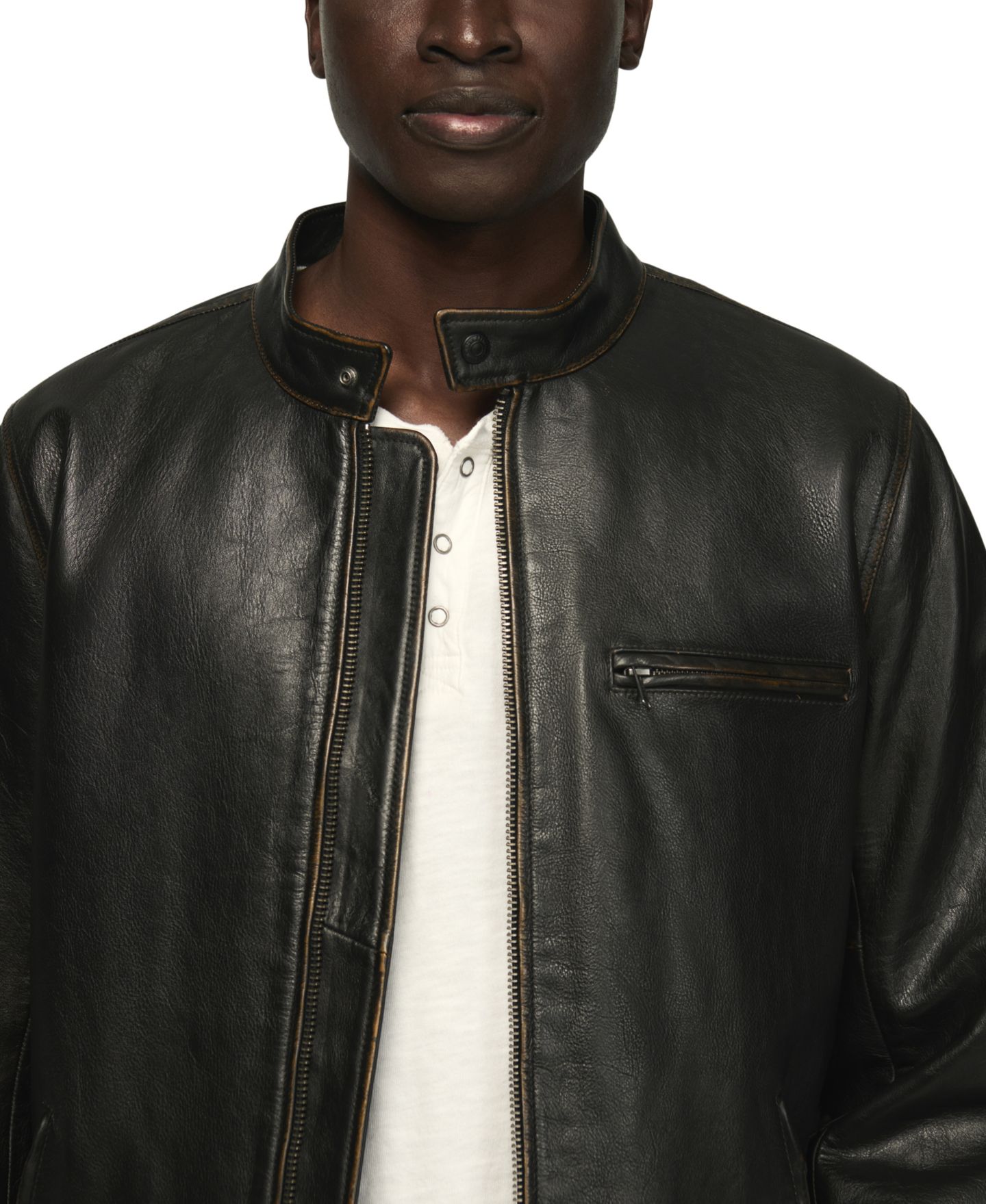 Мужская куртка Lucky Brand Bonneville Full-Grain Moto Leather, цвет: Чёрный — фото 3