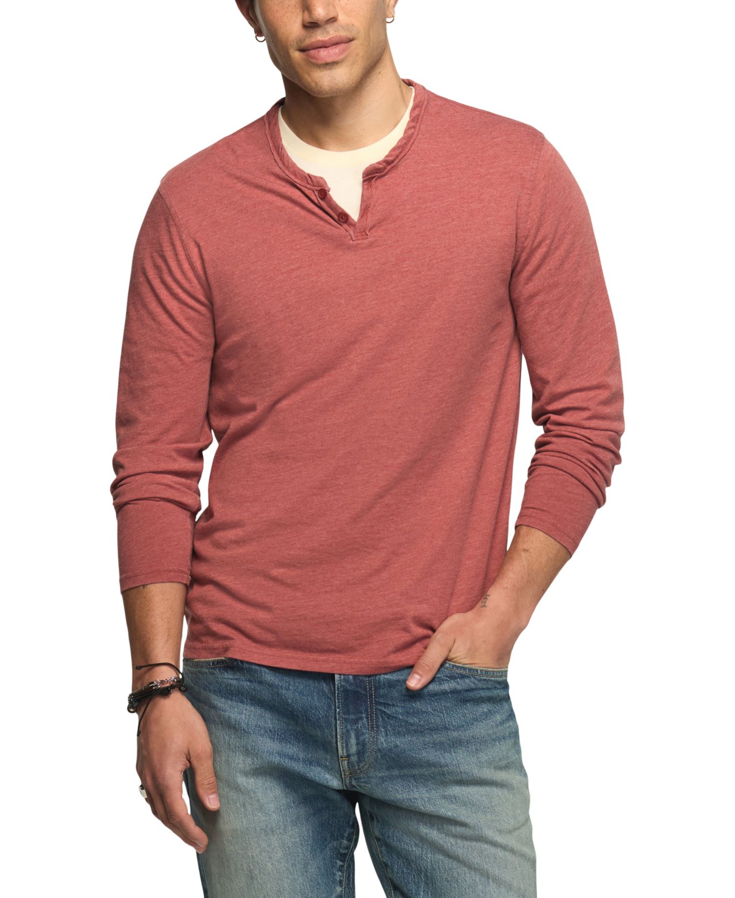 Men's Venice Notch-Neck Burnout Long-Sleeve Henley