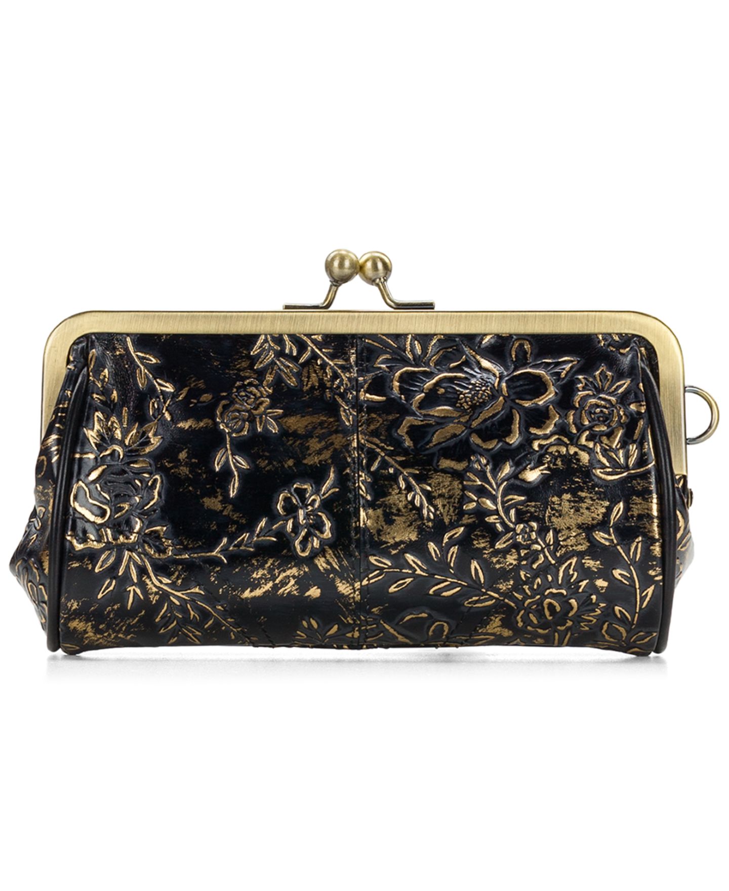 Женский кошелёк Patricia Nash Rose Garden Renna Leather Kiss-Lock Wristlet, цвет: Розовый чёрный — фото 2