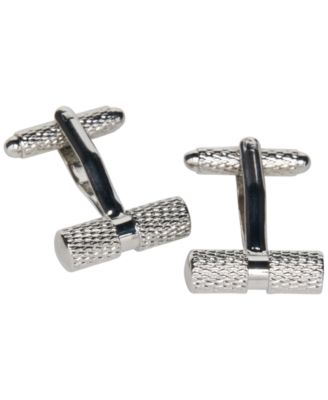 Men's Silver-Tone Textured Barrel Cufflinks