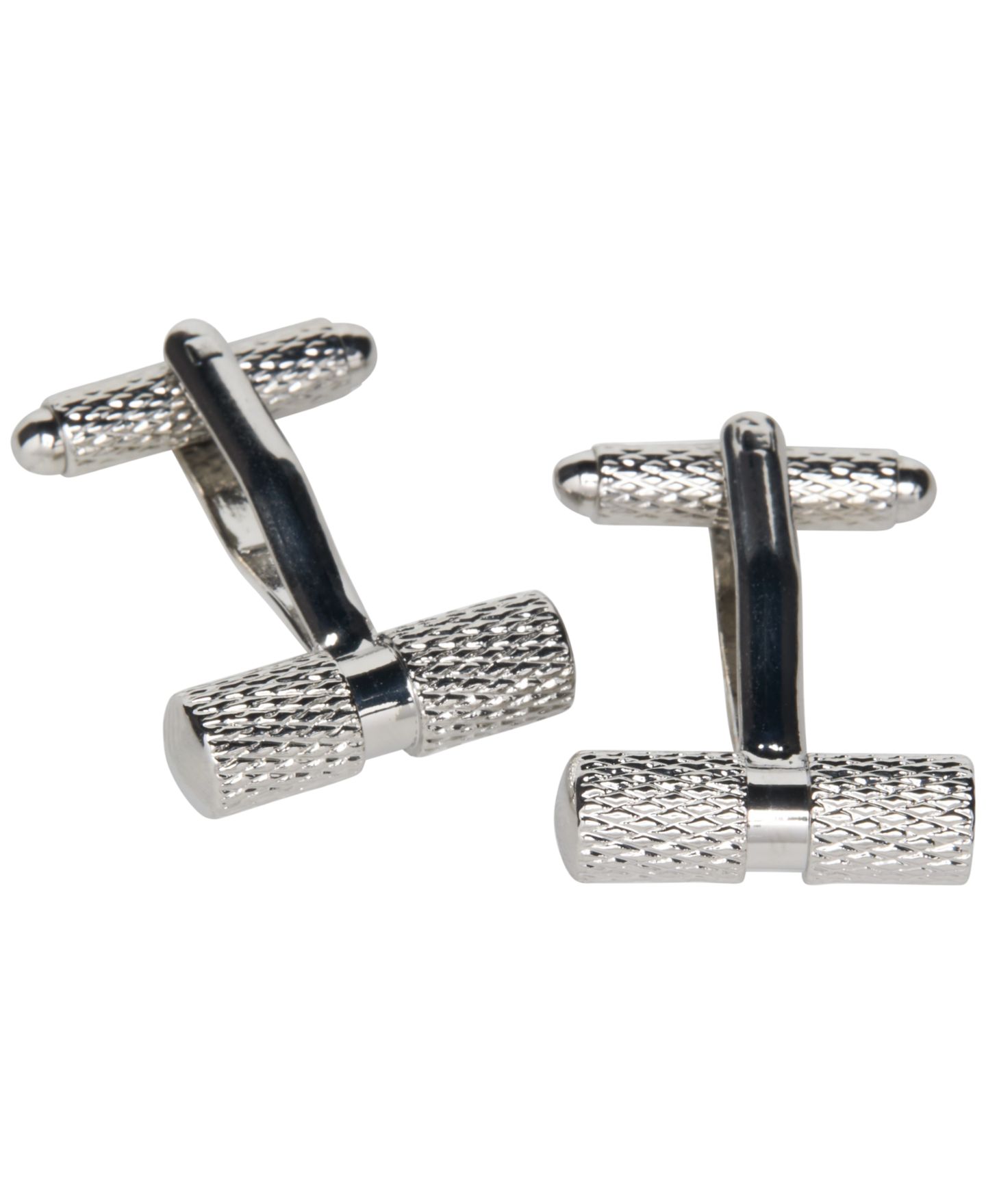 Мужские запонки Perry Ellis Portfolio Silver-Tone Textured Barrel Cufflinks, цвет: Полированный — фото 1