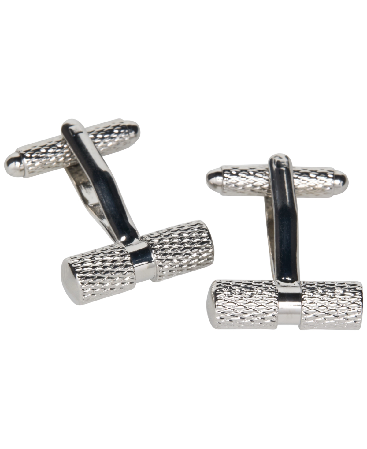 Perry Ellis Portfolio Men's Silver-Tone Textured Barrel Cufflinks - Polished Nickel