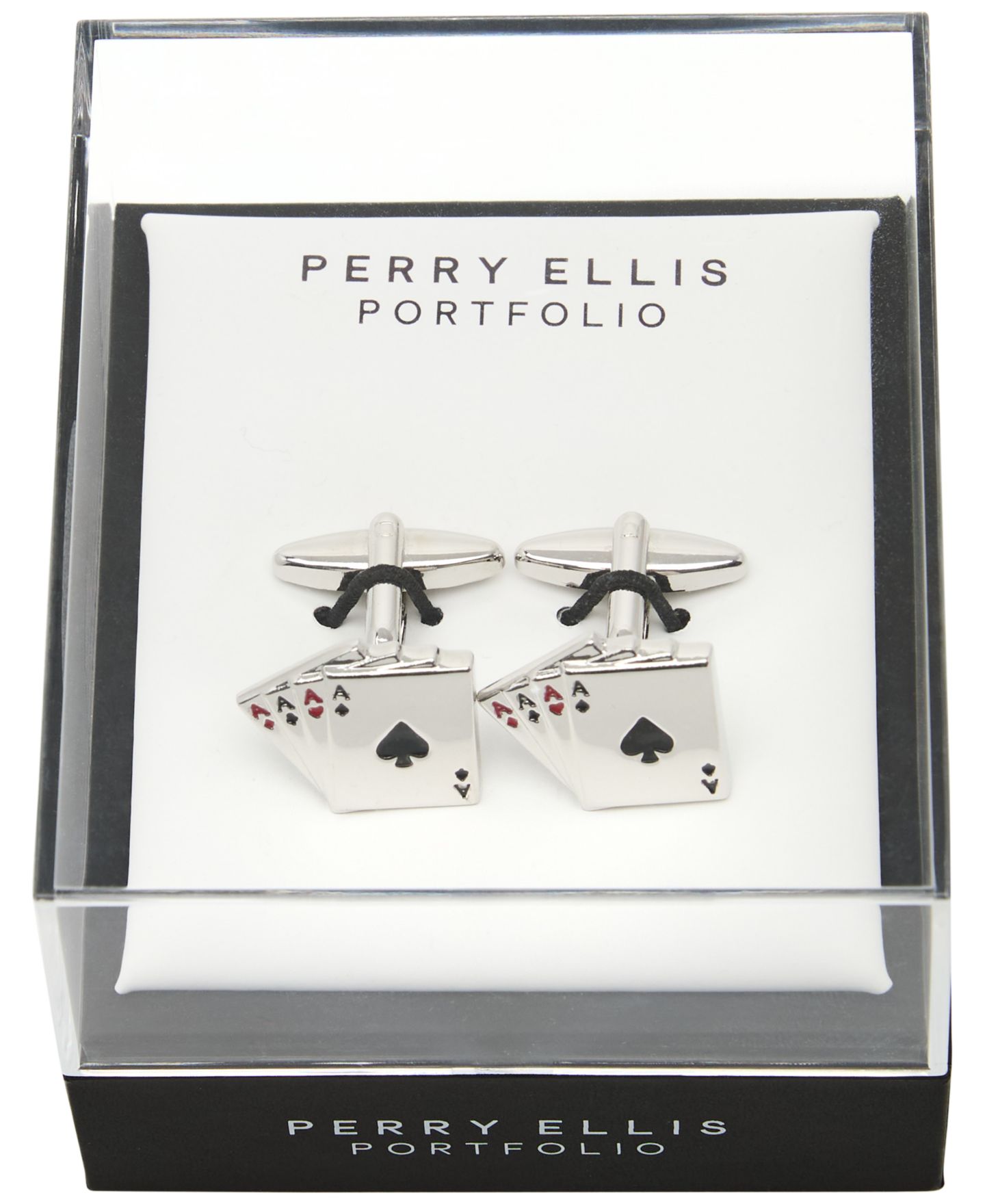 Мужские запонки Perry Ellis Portfolio Silver-Tone Poker Cufflinks, цвет: Серебряный — фото 3