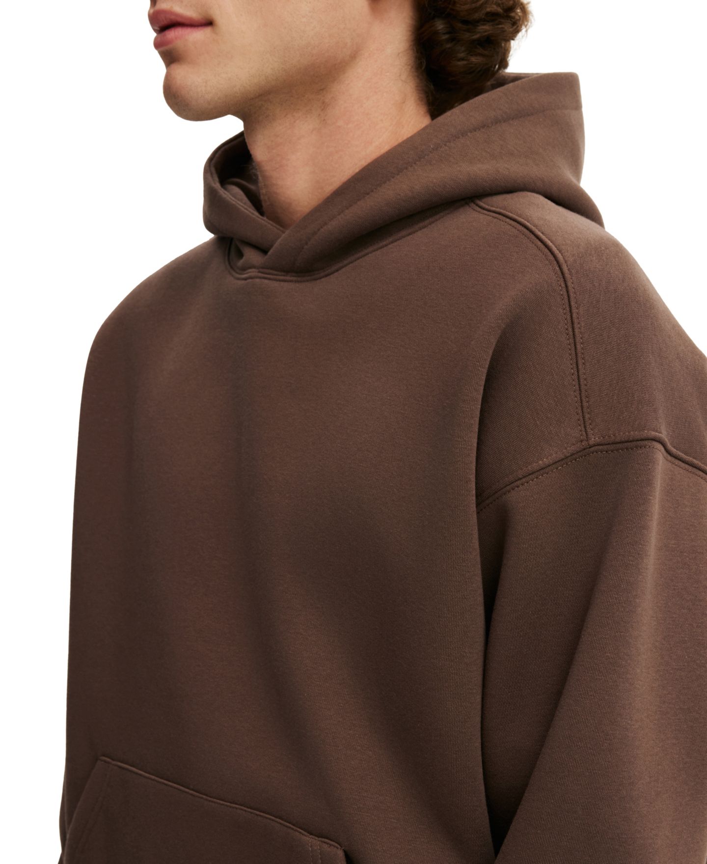 Мужское худи Cotton On Box Fit Fleece Kangaroo-Pocket, цвет: Тёмно-коричневый — фото 4