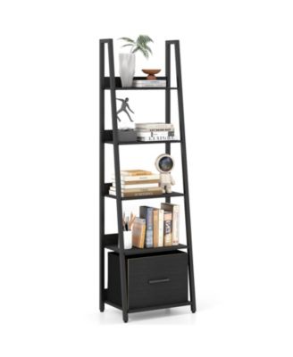 5-Tier Ladder Bookshelf, Modern Freestanding Bookcase with Removable Fabric Drawer