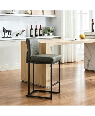 Counter Height Bar Stools, Faux Leather Upholstered Barstools with Backrest and Metal Frame for Kitchen Island Home Bar