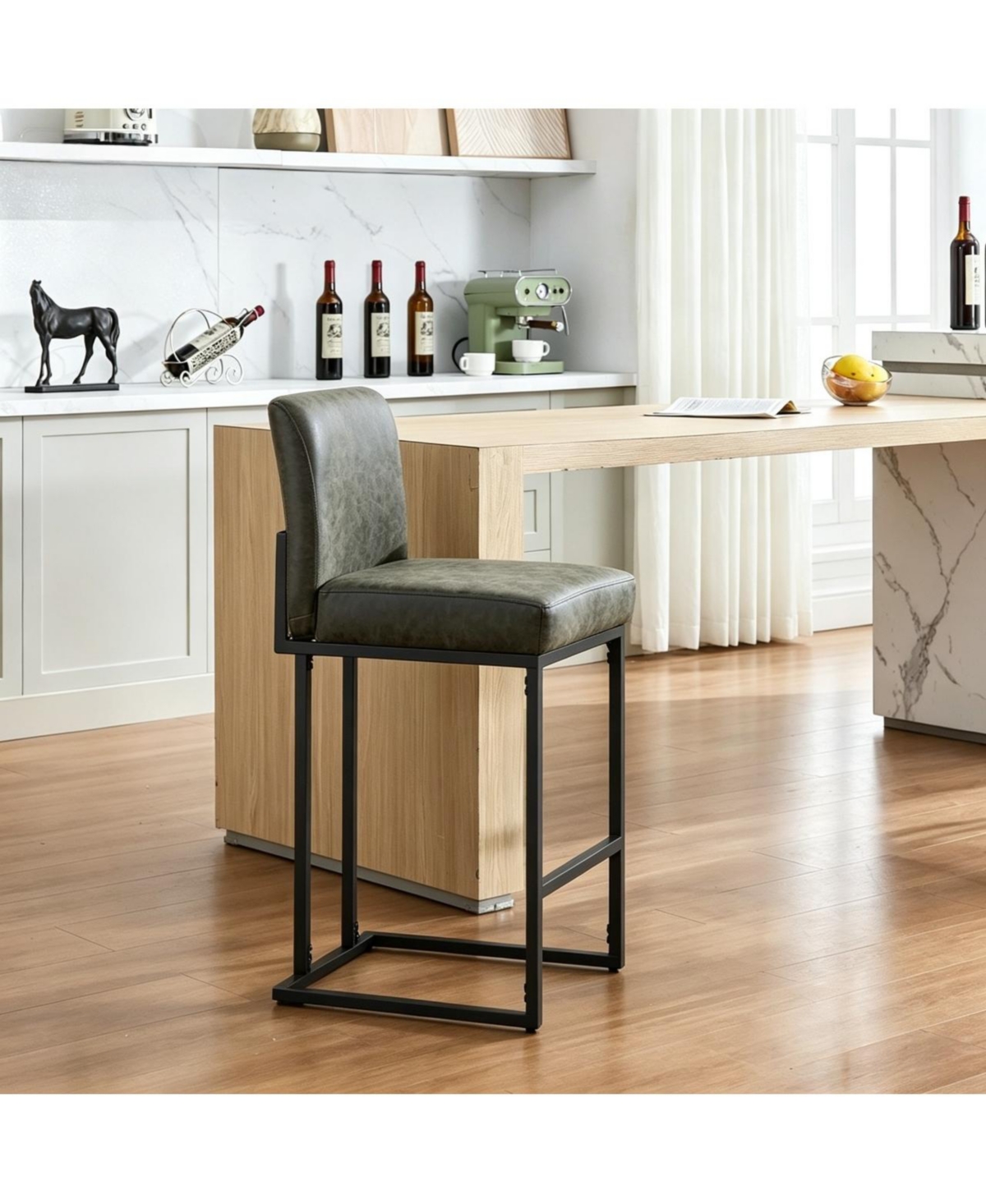 homfan Counter Height Bar Stools, Faux Leather Upholstered Barstools with Backrest and Metal Frame for Kitchen Island Home Bar