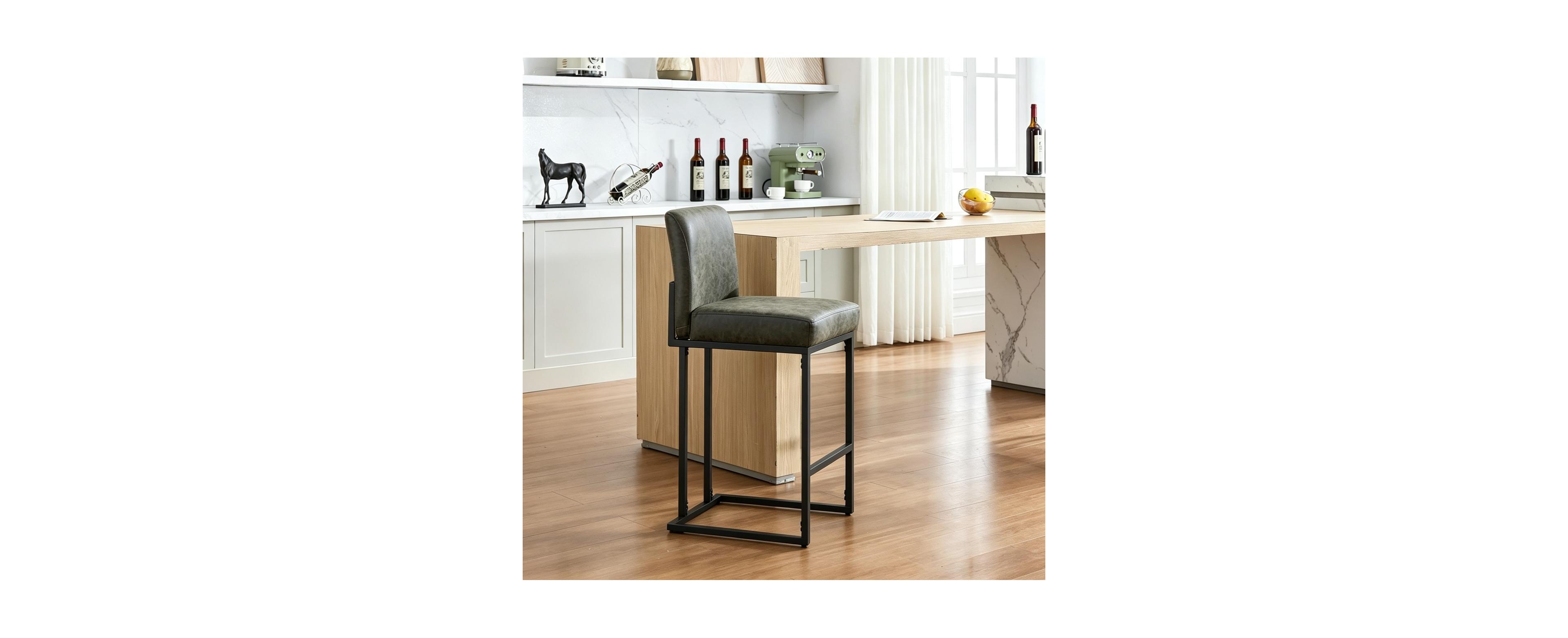 homfan Counter Height Bar Stools, Faux Leather Upholstered Barstools with Backrest and Metal Frame for Kitchen Island Home Bar
