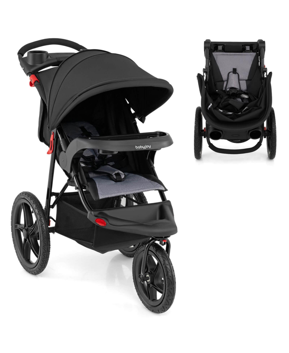 Costway Jogging Stroller Foldable Jogger with Adjustable Canopy Detachable Tray